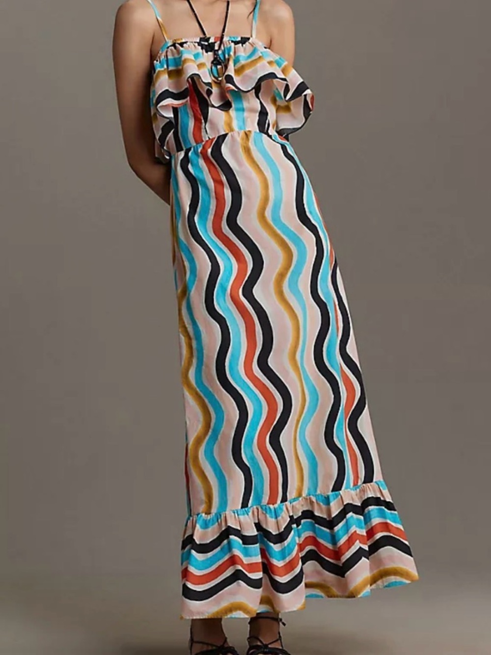 FARM Rio Multicolor Wavy Stripe Maxi Dress